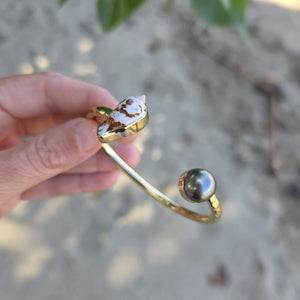 READY TO SHIP Civa Fiji Saltwater Bezel Set Pearl & Shell Cuff - 14k Gold Fill FJD$