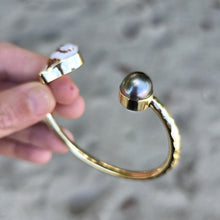 Load image into Gallery viewer, READY TO SHIP Civa Fiji Saltwater Bezel Set Pearl &amp; Shell Cuff - 14k Gold Fill FJD$
