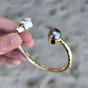 READY TO SHIP Civa Fiji Saltwater Bezel Set Pearl & Shell Cuff - 14k Gold Fill FJD$