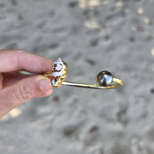 READY TO SHIP Civa Fiji Saltwater Bezel Set Pearl & Shell Cuff - 14k Gold Fill FJD$
