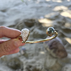 READY TO SHIP Civa Fiji Saltwater Bezel Set Pearl & Shell Cuff - 14k Gold Fill FJD$