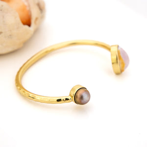 READY TO SHIP Civa Fiji Saltwater Bezel Set Pearl & Shell Cuff - 14k Gold Fill FJD$
