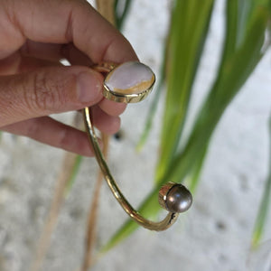 READY TO SHIP Civa Fiji Saltwater Bezel Set Pearl & Shell Cuff - 14k Gold Fill FJD$