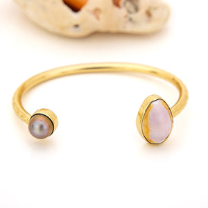READY TO SHIP Civa Fiji Saltwater Bezel Set Pearl & Shell Cuff - 14k Gold Fill FJD$