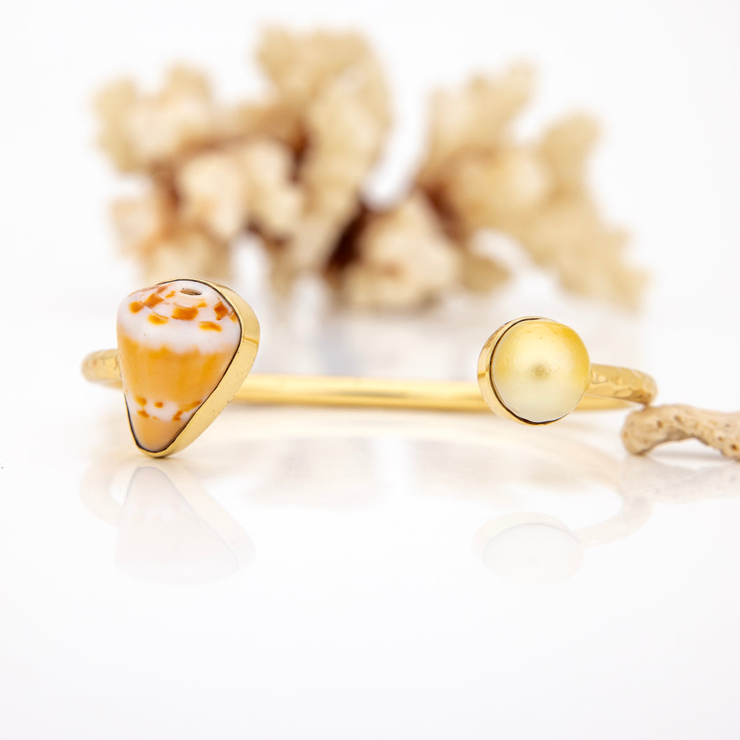 READY TO SHIP Civa Fiji Saltwater Bezel Set Pearl & Shell Cuff - 14k Gold Fill FJD$