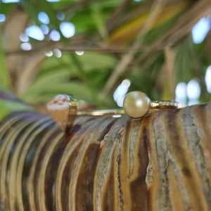 READY TO SHIP Civa Fiji Saltwater Bezel Set Pearl & Shell Cuff - 14k Gold Fill FJD$