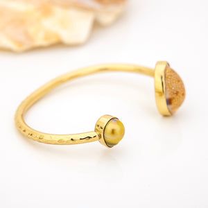 READY TO SHIP Civa Fiji Saltwater Bezel Set Pearl & Shell Cuff - 14k Gold Fill FJD$