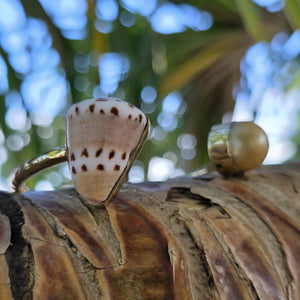 READY TO SHIP Civa Fiji Saltwater Bezel Set Pearl & Shell Cuff - 14k Gold Fill FJD$