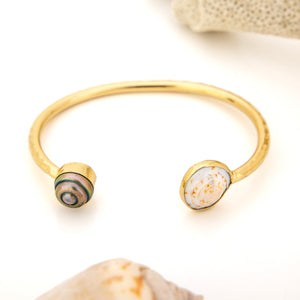 READY TO SHIP Civa Fiji Saltwater Bezel Set Pearl & Shell Cuff - 14k Gold Fill FJD$