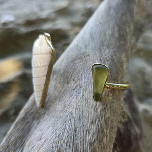 READY TO SHIP Bezel Set Seaglass & Shell Cuff - 14k Gold Fill FJD$