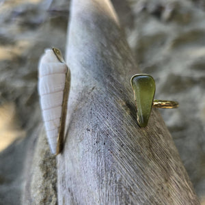 READY TO SHIP Bezel Set Seaglass & Shell Cuff - 14k Gold Fill FJD$