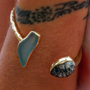READY TO SHIP Bezel Set Seaglass & Shell Cuff - 14k Gold Fill FJD$