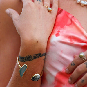 READY TO SHIP Bezel Set Seaglass & Shell Cuff - 14k Gold Fill FJD$