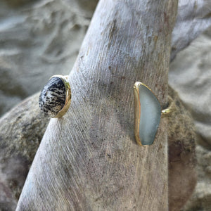 READY TO SHIP Bezel Set Seaglass & Shell Cuff - 14k Gold Fill FJD$