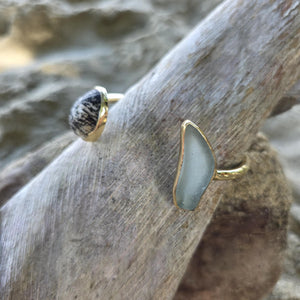 READY TO SHIP Bezel Set Seaglass & Shell Cuff - 14k Gold Fill FJD$