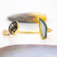 READY TO SHIP Bezel Set Seaglass & Shell Cuff - 14k Gold Fill FJD$