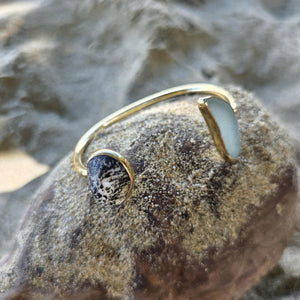 READY TO SHIP Bezel Set Seaglass & Shell Cuff - 14k Gold Fill FJD$
