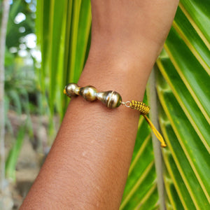 READY TO SHIP Unisex Civa Fiji Pearl Trio Bracelet - Nylon & 14k Gold Fill FJD$