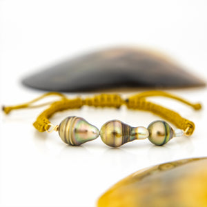 READY TO SHIP Unisex Civa Fiji Pearl Trio Bracelet - Nylon & 14k Gold Fill FJD$