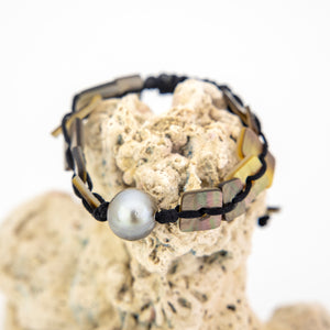 READY TO SHIP Unisex Mother of Pearl & Civa Fiji Pearl Nylon Bracelet - FJD$