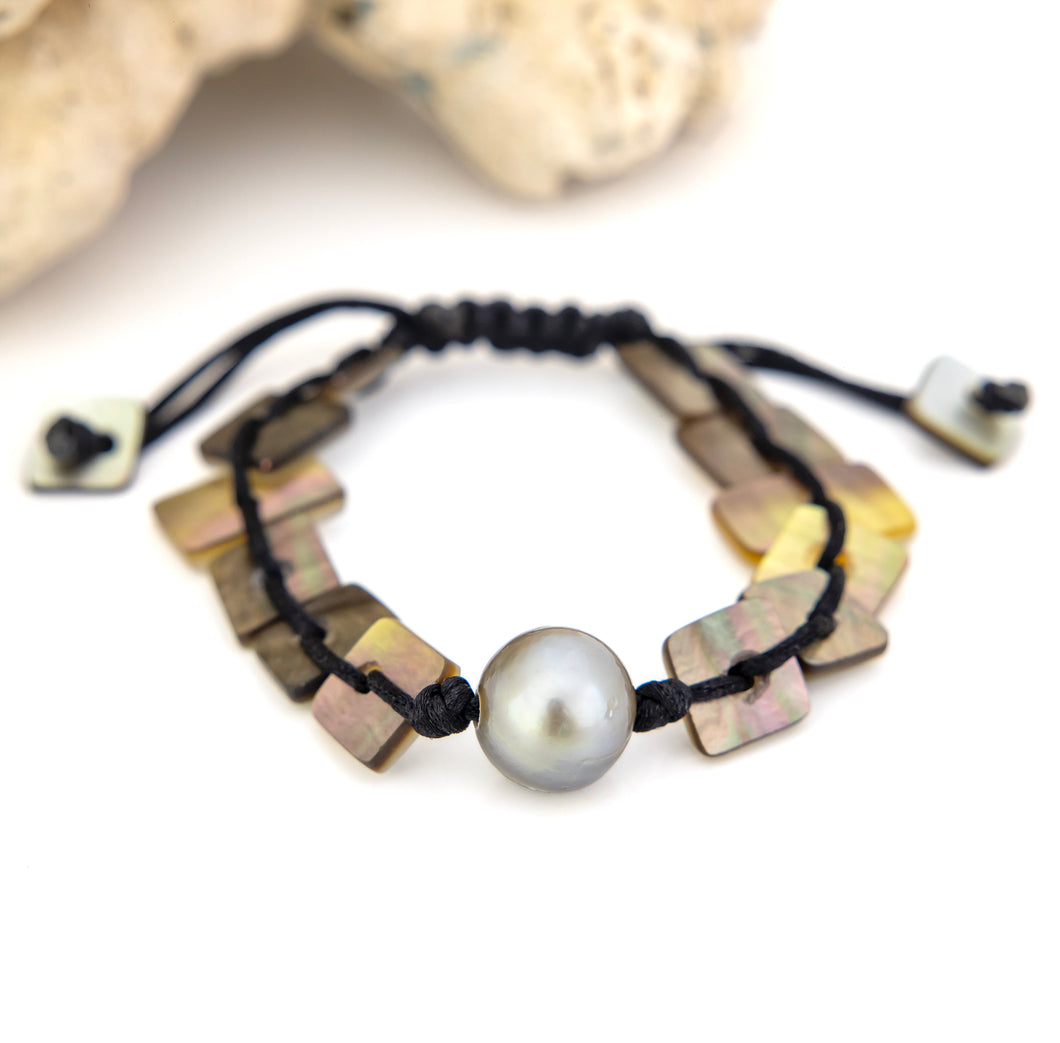 READY TO SHIP Unisex Mother of Pearl & Civa Fiji Pearl Nylon Bracelet - FJD$