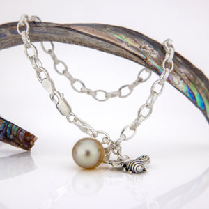 READY TO SHIP Civa Fiji Graded Pearl & Honey Bee Charm Bracelet - 925 Sterling Silver FJD$