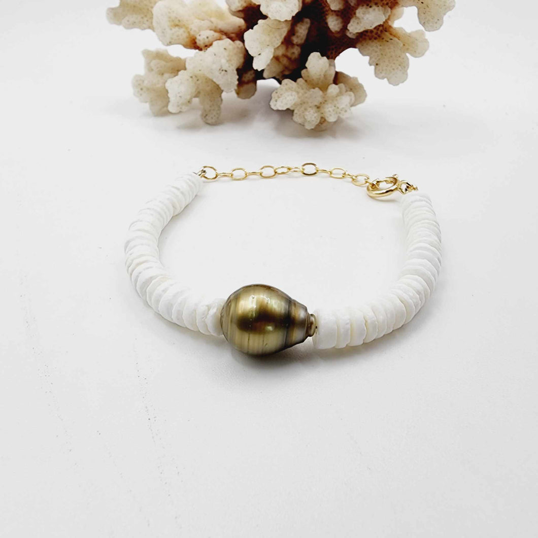 READY TO SHIP Fiji Saltwater Pearl & Shell Bracelet in 14k Gold Fill - FJD$
