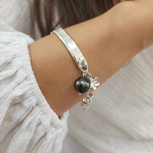 READY TO SHIP Civa Fiji Pearl Organic Cast Bracelet with Frangipani charm - 925 Sterling Silver FJD$