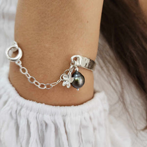 READY TO SHIP Civa Fiji Pearl Organic Cast Bracelet with Frangipani charm - 925 Sterling Silver FJD$