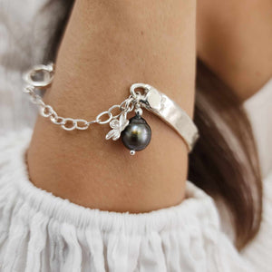READY TO SHIP Civa Fiji Pearl Organic Cast Bracelet with Frangipani charm - 925 Sterling Silver FJD$