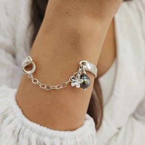 READY TO SHIP Civa Fiji Pearl Organic Cast Bracelet with Frangipani charm - 925 Sterling Silver FJD$