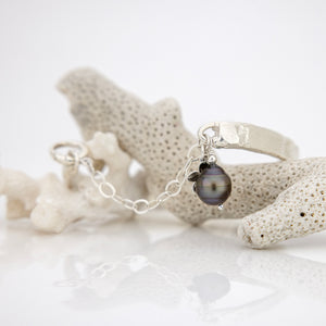 READY TO SHIP Civa Fiji Pearl Organic Cast Bracelet with Frangipani charm - 925 Sterling Silver FJD$
