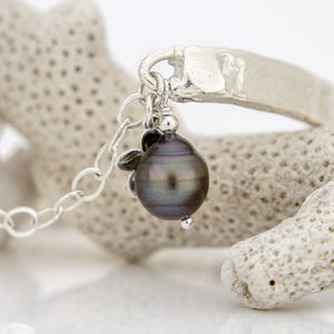 READY TO SHIP Civa Fiji Pearl Organic Cast Bracelet with Frangipani charm - 925 Sterling Silver FJD$