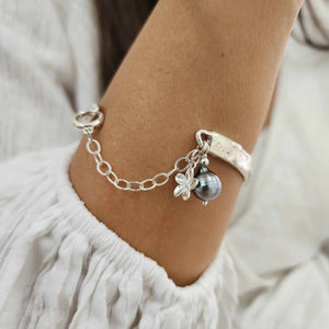 READY TO SHIP Civa Fiji Pearl Organic Cast Bracelet with Frangipani charm - 925 Sterling Silver FJD$