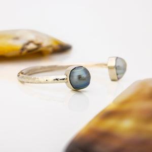 READY TO SHIP Civa Fiji Saltwater Bezel Set Pearl Cuff - 925 Sterling Silver FJD$