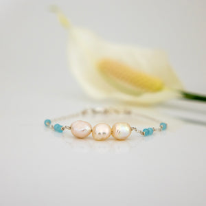 READY TO SHIP Glass Bead & Freshwater Pearl Bracelet - 925 Sterling Silver FJD$