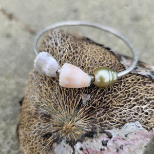 READY TO SHIP Closed Bangle 925 Sterling Silver with Civa Fiji Saltwater Pearl & Shell - FJD$