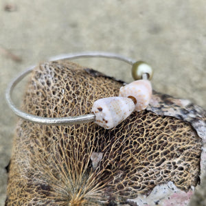 READY TO SHIP Closed Bangle 925 Sterling Silver with Civa Fiji Saltwater Pearl & Shell - FJD$