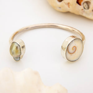 READY TO SHIP Civa Fiji Saltwater Bezel Set Pearl & Shell Cuff - 925 Sterling Silver FJD$