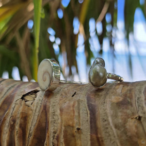 READY TO SHIP Civa Fiji Saltwater Bezel Set Pearl & Shell Cuff - 925 Sterling Silver FJD$