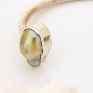 READY TO SHIP Civa Fiji Saltwater Bezel Set Pearl & Shell Cuff - 925 Sterling Silver FJD$