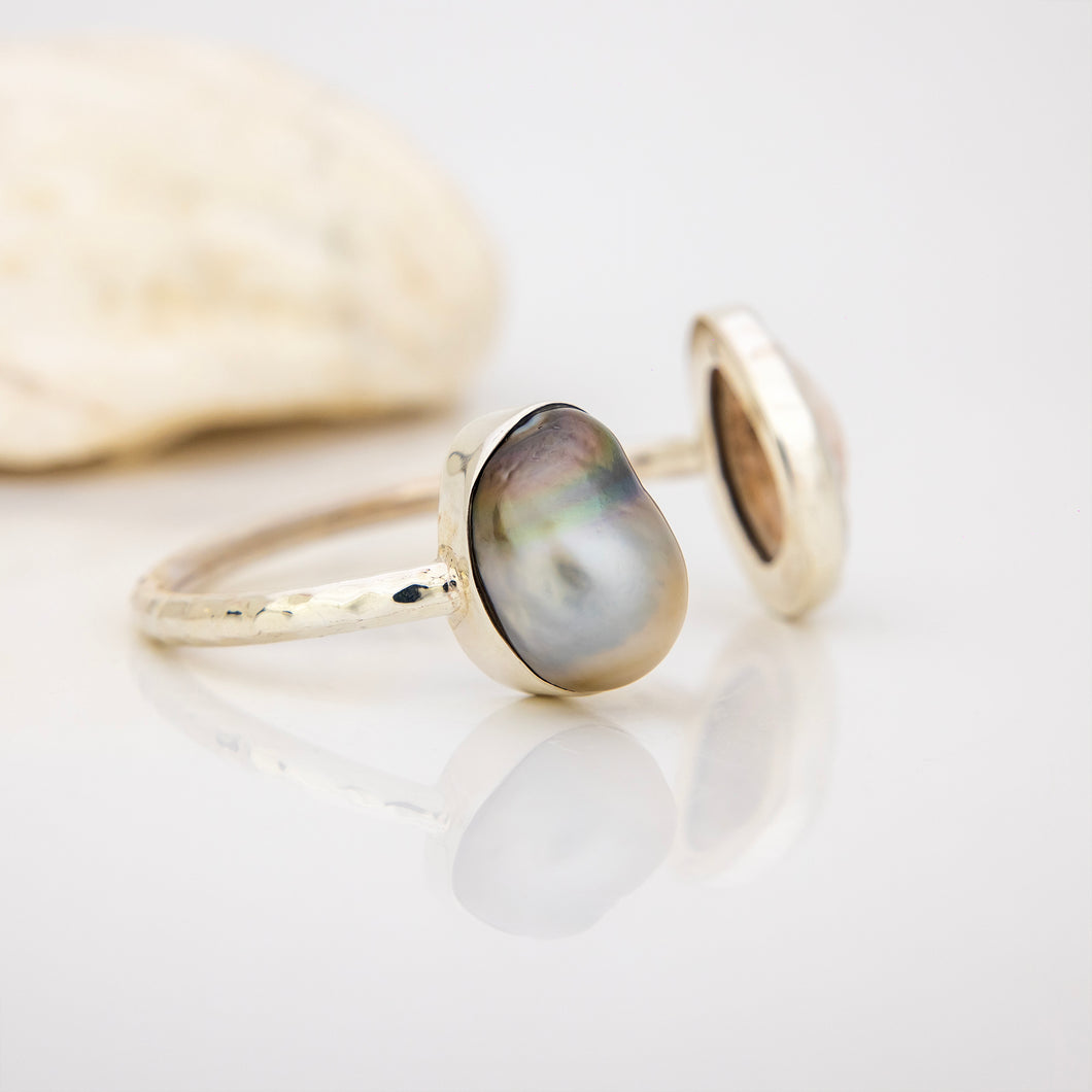 READY TO SHIP Civa Fiji Saltwater Bezel Set Pearl & Shell Cuff - 925 Sterling Silver FJD$