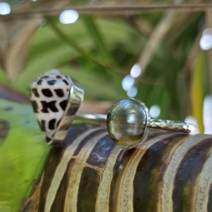 READY TO SHIP Civa Fiji Saltwater Bezel Set Pearl & Shell Cuff - 925 Sterling Silver FJD$