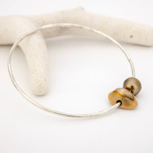 READY TO SHIP Civa Fiji Saltwater Pearl & Shell Bangle - 925 Sterling Silver FJD$