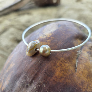 READY TO SHIP Civa Fiji Saltwater Pearl & Shell Bangle - 925 Sterling Silver FJD$