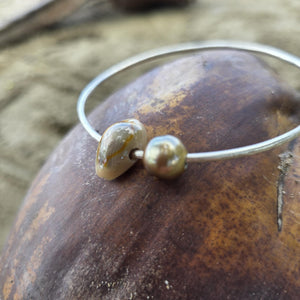 READY TO SHIP Civa Fiji Saltwater Pearl & Shell Bangle - 925 Sterling Silver FJD$