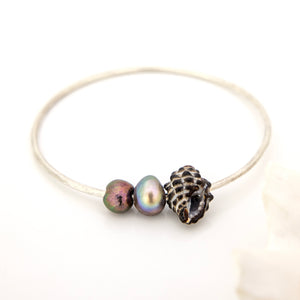 READY TO SHIP Freshwater Pearl & Shell Bangle - 925 Sterling Silver FJD$