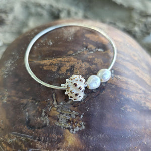 READY TO SHIP Freshwater Pearl & Shell Bangle - 925 Sterling Silver FJD$