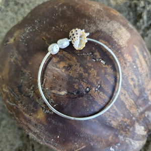 READY TO SHIP Freshwater Pearl & Shell Bangle - 925 Sterling Silver FJD$