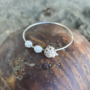 READY TO SHIP Freshwater Pearl & Shell Bangle - 925 Sterling Silver FJD$